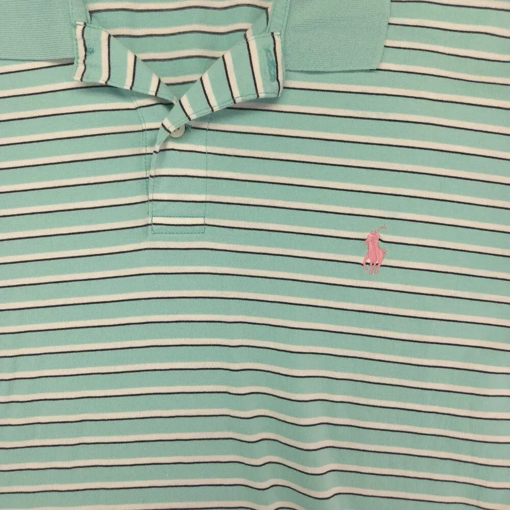 Polo Golf Ralph Lauren Collared Short Sleeve Polo Shirt Mens Size L Green Blue